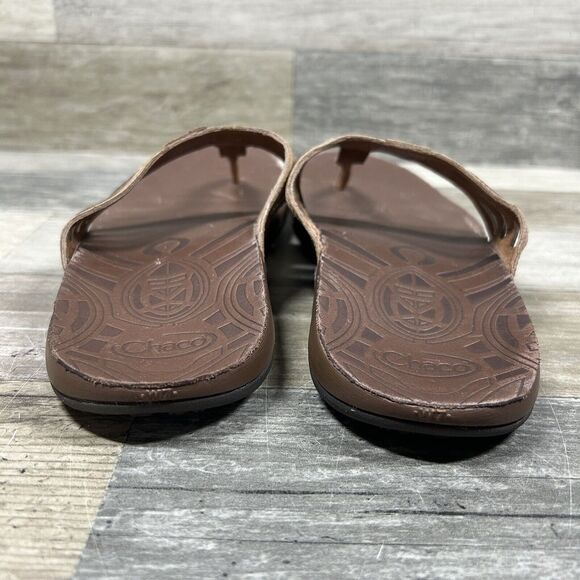 Chaco Sansa Sandals Women’s 7 Brown Leather Embossed Thong Flip Flop Tribal - Picture 5 of 8